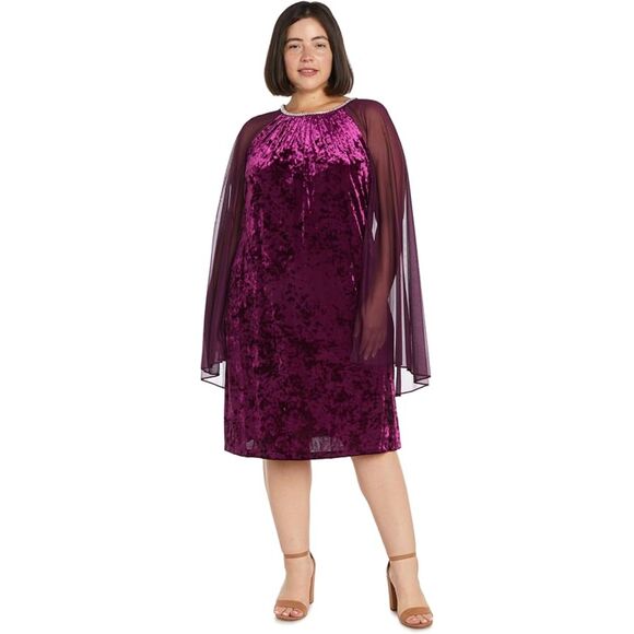 R&M Richards Plum Short Cocktail Mother of the Bride Cape Dress.  Sz 6 - Picture 2 of 13